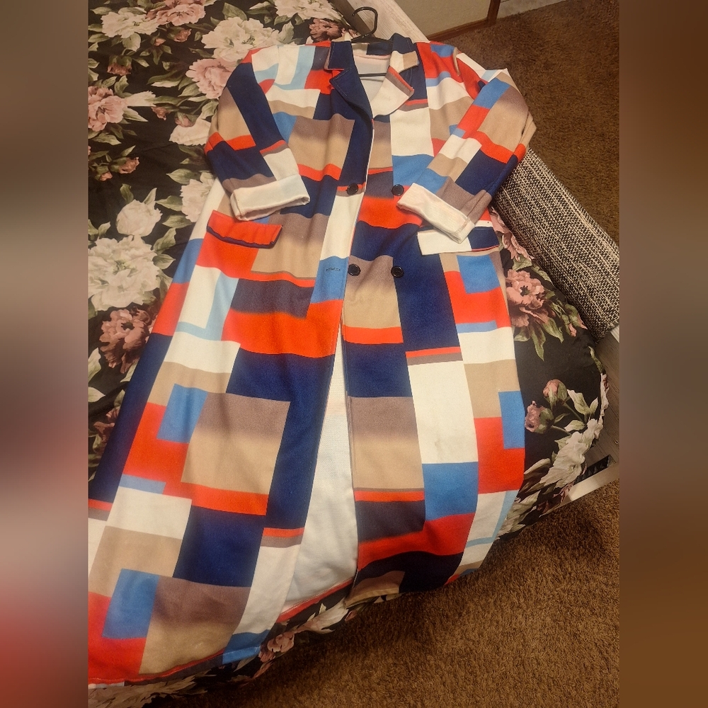 Vibrant Geometric Patterned Coat